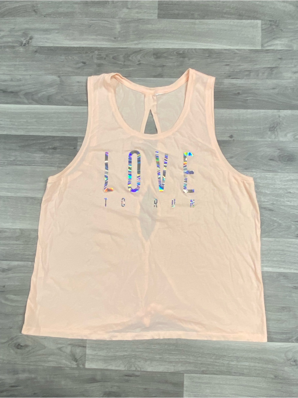 PINK Victoria's Secret Light Peach Tank with Holographic LOVE Graphic